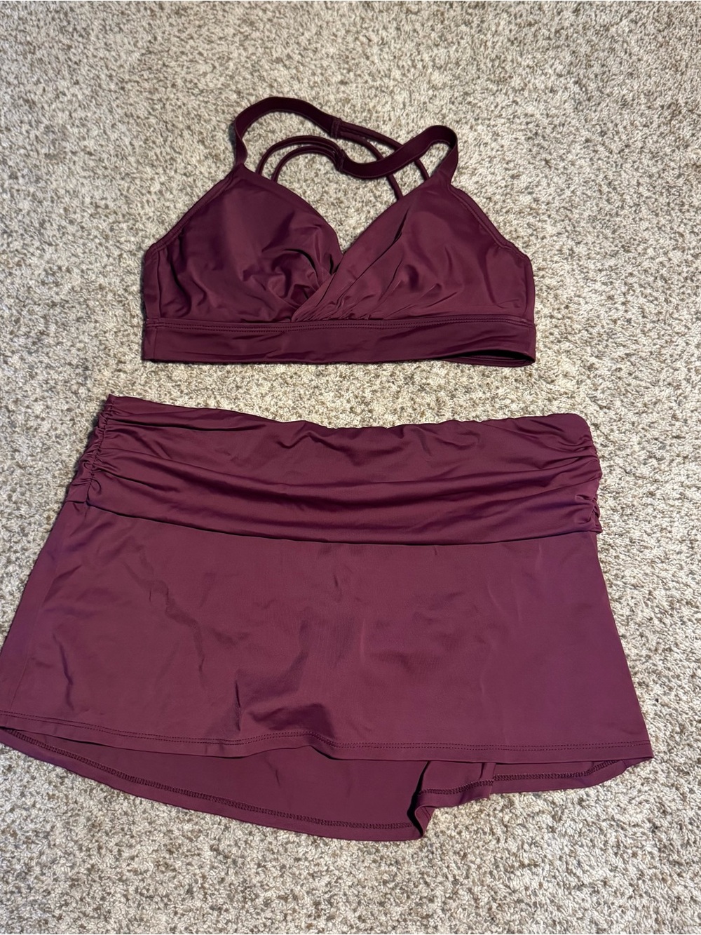 Title Nine Two-Piece Swim Set in Deep Burgundy - 34C/L